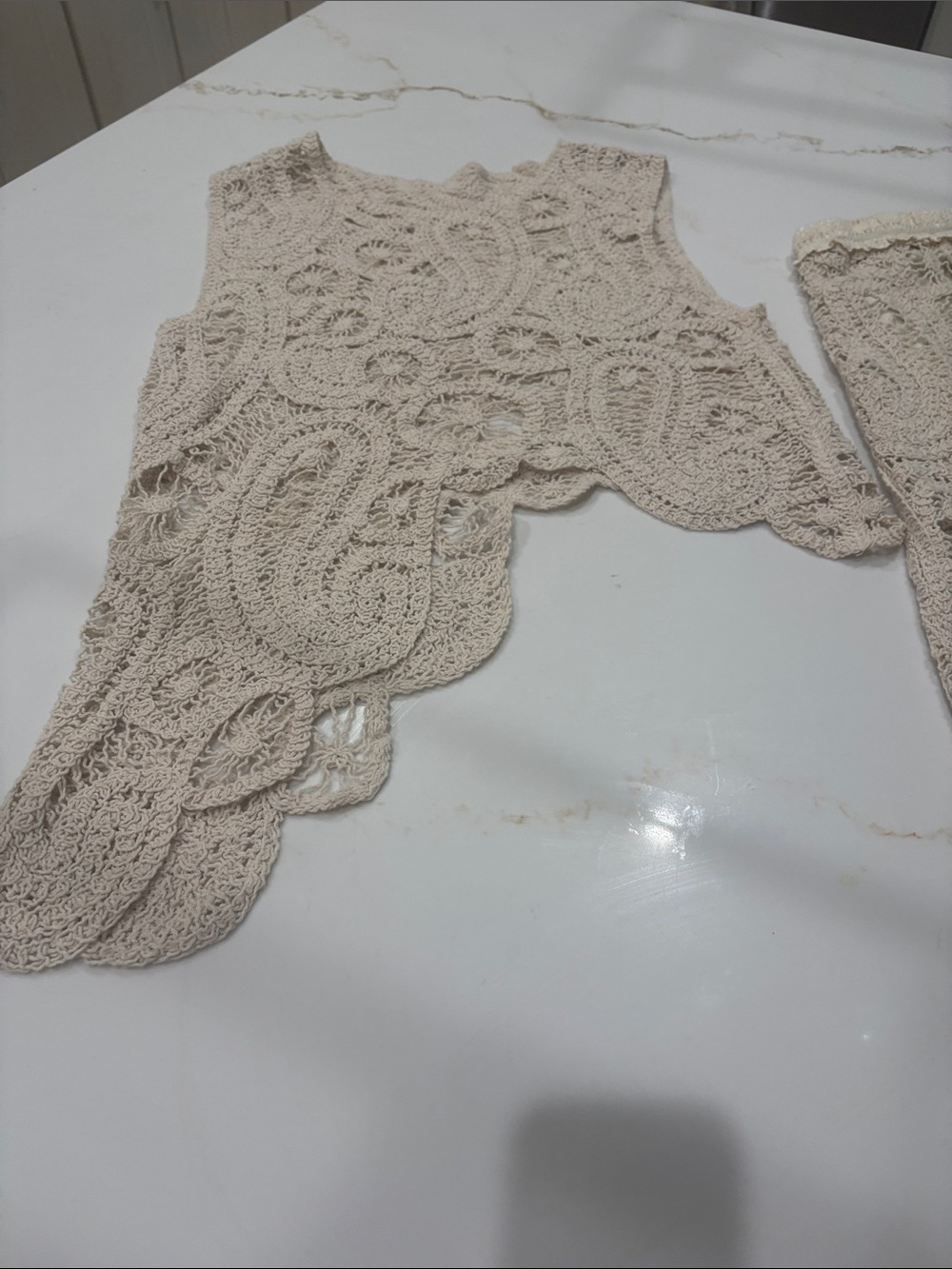 POL Handmade Style Crocheted Cream Top and skirt Medium